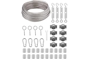 SOBEAU 30mΦ2mm Drahtseil,304 Edelstahl Stahlseil Ummantelt,Rankhilfen für Kletterpflanzen,Stahlseil mit ösen, Spanndraht Seilspanner,für Gardinenseil,Wäscheleine,String Light Suspension.