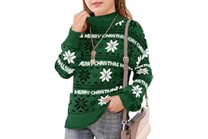 Haloumoning Girls Ugly Christmas Sweaters Kids Mock Neck Long Sleeve Pullover Sweater Knit Jumper Tops 5-14 Years