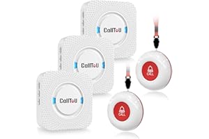 CallToU Wireless Caregiver Pager Call Button Call Bell Personal Alarms for Patients Elderly at Home Buzzer 2 Waterproof Transmitters 3 Plugin Receivers