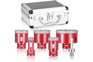 GJCrafts Broca de Diamante 6 pcs con 20/35/45/55/72 mm Brocas para Sierra Perforadora y Adaptador Hexagonal M14, Sierras Perforadoras Diamante con Caja de Aluminio, para Cerámica/Granito/Piedra