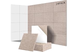 Sonuvia Paket med 24 fyrkantiga akustikpaneler, självhäftande,täcker 2,16m², ljudisolering för väggar och dörrar - 230 kg/m³,NRC 0,95,100% polyester, idealisk för ljudisolering av väggar,Dark