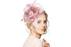 Firtink Fascinators for Women, Tea Party Hat Headband, Flower Feather Kentucky Derby Hat, Wedding Church Cocktail Hat, Elegant Headwear for Ladies Day at Ascot Races Peach Pink