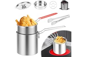 BUTORY Friteuse à Huile Mini Friteuse Mit öL 1 Personne En 304 Acier Inoxydable Friteuse éLectrique Avec Couvercle Et Passoire Friteuse Avec Panier Et PoignéE Amovible Petite Friteuse à Economie