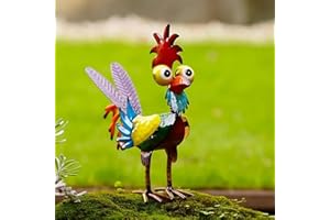 RECITEM Grande statue de coq folle en métal - Décoration colorée avec animaux de ferme pour l'intérieur et l'extérieur dans le jardin, la terrasse, la pelouse ou la véranda