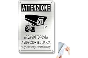 SINMAO Cartello Area Videosorvegliata a Norma di legge Spazzolato Alluminio con Adesivo 15x22 GDPR 2023