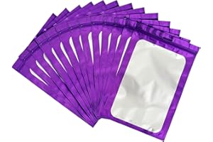 YAYAFUNFUN 30 pièces Baggys sachets en film mylar violet avec fermeture zip grand format 20x30cm, sachets poly ziplock holographiques refermables étanches aux odeurs pour bijoux - joint à pression