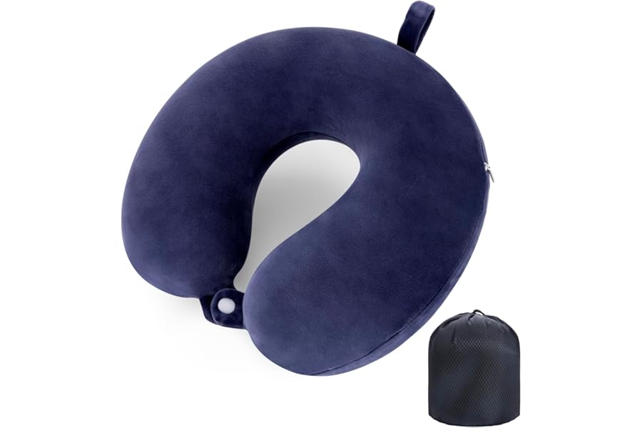 WENGX Travel Pillow Neck Pillow Memory Foam Travel Pillows Head Support Cushion for Airplane Train Car Office Travel Essential Flight Pillows for a Long Hauls Sleeping Rest (Navy Blue)