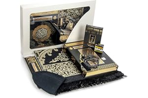IHVAN ONLINE Coffret cadeau de prière islamique , ensemble de 7 pièces de luxe, coran, perles de prière, tapis de prière, bâton Miswak, odeur solide, chapeaux Kufi, Hacerul Esved, Ramadan, Eid, noir 4