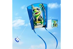 FOUNSHO Cometas Dinosaurio para Niños, Fácil de Volar y Montar Cometa Cometa de Bolsillo con Cola Larga para Principiantes, Regalo de Juguetes Voladores Juegos de Playa al Aire Libre
