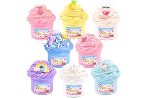 AXCOIUP 8 Pack Butter Slime Kit for Kids, Fluffy Scented Butter Slime Party Favors with Peach, Unicorn, Rainbow Charms, Birthday Gifts for Girl Boys, Stretchy Non-Sticky, Super Soft DIY Stress Relief Toy