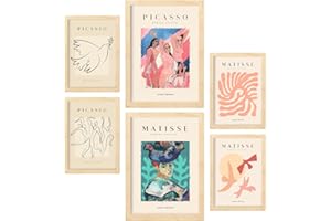Nacnic Set mit 6 Postern von Picasso und Matisse. Körper. Drucke des Fauvismus und Surrealismus für Innenarchitektur und Dekoration. A3 & A4 Holzfarbe Rahmen.