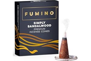 Fumino® Simplemente Sándalo Conos de Incienso Fresco 15 por Caja Fragancia de Humo Masala Agarbatti para la Relajación, Meditación, Antiestrés - Decoración de Hogar