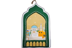 Fabienne Childrens Prayer Mat 60x95cm Memory Foam Prayer Mat for Kids Dome Style with Colorful 3D Design and Tassel Nonslip Lightweight Salah Mat Kids Gift Mat (Green-Beige)