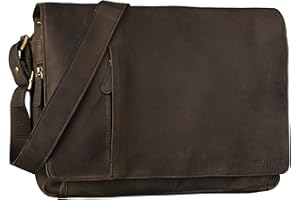 STILORD Vintage Sac à bandoulière en Cuir pour Homme Femme Grand Sac pour Ordinateurs Portables 15.6 Pouces Sac d'affaires pour Travail université en véritable Cuir