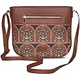 Zouk Women's Handcrafted Black Royal Indian Motif Printed U Shaped Sling Bag