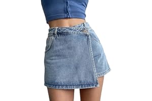 KBOPLEMQ Falda vaquera para mujer, diseño de dos piezas, línea A, informal, pantalones cortos de verano, falda vaquera, cintura alta, lavado elegante, para fashionistas, pantalones casuales, tallas