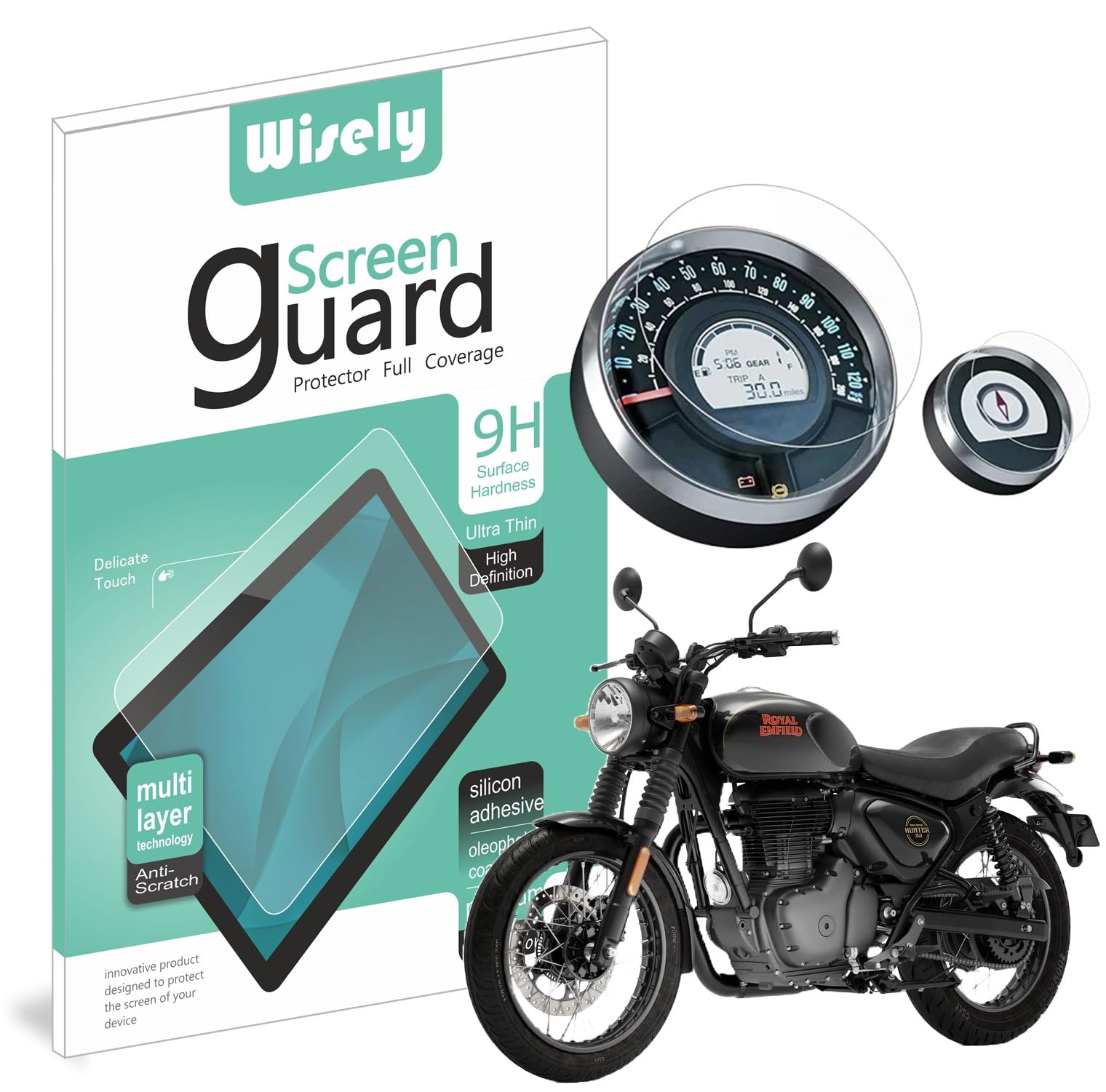 Wisely Premium Speedometer Screen Guard for Royal Enfield Meteor 350 / Scram 411 / Hunter 350 Digital Meter Navigation Protector Easy installation kit, HD Clear, Full Cover