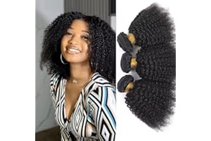 YAYAHAIR Mongolian Afro Kinky Curly Bundles Human Hair 4B 4C Afro Kinky Bulk Human Hair Bundles 8 10 12 Inch Unprocessed Brazilian Remy Virgin Hair Curly Weave Hair Bundle for Women Natural Black Color