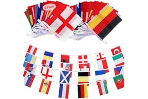 ESJAY 2 Stück Fußball EM 2024 Flaggenkette, EM Fahnen Wimpelkette für Euro Fußball 2024, 24 Länder Fahnenkette Flaggen EM Deko Wimpel Girlande Banner Dekorationen