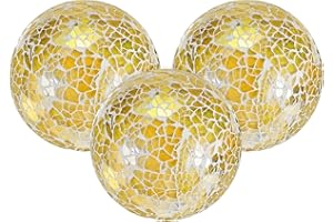 M METERXITY 3-Pack Decorative Ball for Bowls, 3 Inch Mosaic Glass Balls Decorative Glass Orbs for Home Decor/Dining Tables/Wedding Party/Coffee Table/Centerpiece Decor [Yellow]