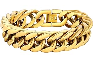 PROSTEEL Pulsera Cadena Cubana de Acero Inoxidable para Hombres Mujeres, Plateado Dorado Negro, Pulsera Metal Eslabones 8mm/12mm/17mm de Ancho, 19cm/21cm/23cm de Longitud