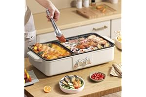 Kensbro 2 en 1 Barbecue Coréen de Table, 1500W Hot Pot Électrique, Multifonctionnel Portable Marmite Électrique, Double Interrupteur de Commande Coupure Automatique pour Dortoir Camping Maison