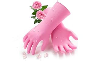 Vgo... Heavy Duty Cleaning Gloves Lined Nylon, Household Gloves Reuseable in TPE Latex Free, Thicker Antislip Washing Up Gloves for Kitchen Bathroom Gardening Painting, with Flower Flavor, 1 pair