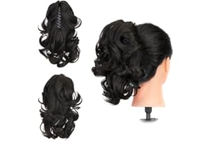 Gairyan Extensión de Cola Coleta Postiza Pelo Natural Sintético Postiza Extensiones Moño Postizo Extensiones Más Suave Aspecto Real Rizado 12" - Marron oscuro