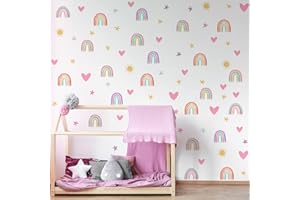 Sepamoon Rainbow Wall Decor Stickers Small Rainbow Wall Decal Watercolor Heart Sun Star Wall Stickers for Girls Boys Baby Bedroom Nursery Wall Decor(Classic Color)