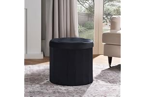 OHS Black Round Ottoman Storage Box Matte Velvet, Upholstered Storage Ottoman Footrest with Hidden Storage & Lid For Living Room Bedroom or Entryway, One Size