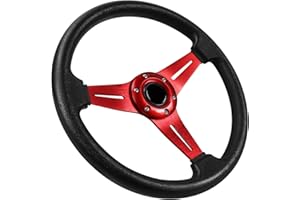 Acclcors general Racing Volante, Juego de volante 13,6 "6 espiral GRIP vinilo de cuero, con botón de bocina, para la carrera/rally/Racing/CAR Simulación (Rojo)