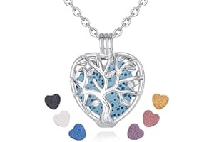 INFUSEU Aromaterapia Olio Essenziale Diffusore Collana Ciondolo Medaglione D'argento 5 PZ Lava Pietre Con 24 "Catena, Regalo per le Donne