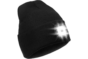 Albert Austin Unisex 4 LED Beanie Hat with Lights Torch Head Light 3 Adjustable Brightness Levels Battery Operated One Size Gifts for Men Portable Running Camping FishingWalking Horse Riding Black