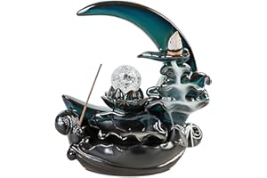 ZONSUSE Mond Rückfluss Wasserfall Räuchergefäß,Lotus Incense Stick Holder,Moon Scenery Keramik Rückfluss Weihrauchbrenner,mit Kristallkugel Dekor (Mond)