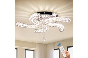 GENERIC Finktonglan 19.7" Dimmable Crystal Chandeliers, Modern Crystal Ceiling Light, Remote Control and Smart APP Control, LED Flush Mount Chandeliers Ceiling Light for Dining Room Living Room Bedroom