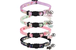 WOOTONG 4 Piezas Collar Gato,18-29 cm Collar de Gatito Ajustable con Campana,Antiahogo Collar Gato,Collar de Pajarita de Gato Hebilla de Seguridad de Liberación Rápida para la mayoría de Cachorro Gatito (A)
