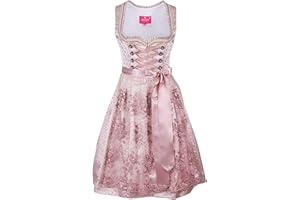 ELFIN Damen Midi Dirndl Elegante Trachtenkleid für Oktoberfest inkl. Spitzen Dirndlschürze Gr. 34-44