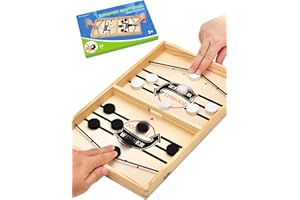 WILLINGOOD Hockey Brettspiel, Holz Schnell Sling Puck Match-Spiel, Bouncing Brettspiel, 2in1 Interaktion Tischhockey Katapult, Portable Schachbrettset Partyspiele Tisch-Desktop-Spiel