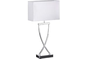 FISCHER & HONSEL Duża lampa stołowa ANNI chrom z abażurem z materiału kwadratowa biała, wysokość 51 cm
