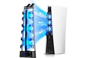 NexiGo PS5 Silent Enhanced Cooling Fan with Adjustable Speed, [Low Noise], [Auto On/Off], with USB 3.0 Port, Efficient Cooling System for Both Disc and Digital Editions