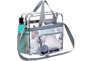 WANDGU Bolsa transparente con bolsillos con cremallera: bolsillo transparente, bolsa de babero transparente para estadio aprobado, mochila transparente para biblioteca, estadio, aeropuerto, playa,