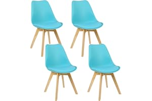 WOLTU Lot de 4 Chaises de Salle à Manger Style Scandinave, Rétro Rembourrée Chaise de Cuisine et de Bureau avec Pieds en Bois de Hêtre Massif, Bleu BH29bl-4