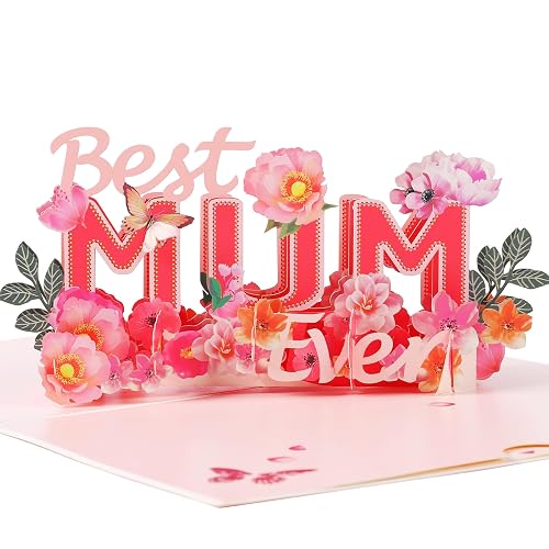 Mothers Day Card for Mum Pop up Birthday Greeting Card from Daughter Son, Gifts for Mommy Women Wife Includes Envelope and Note Tag, Special Greeting Card Idea for Women