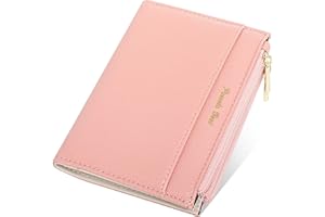 Pomelo Best Mały portfel ze skóry PU dla kobiet, podwójnie składany portfel z ochroną RFID – 6 przegródek na karty, 2 kieszenie zapinane na zamek błyskawiczny, jasnoróżowy, S, Casual