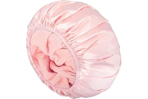 Aquior Shower Cap,Triple Layer Shower Cap for Women, Reusable Waterproof Bath Cap,Silky Satin Outer Layer Terry Lining, Extra Large for Women Long Hair(Pink)