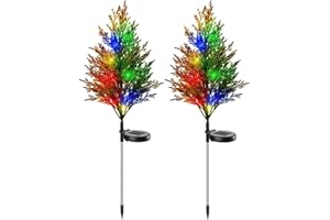 Etechydra Solar Garden Lights Outdoor, 2PCS Solar Christmas Tree Light, Solar Xmas Lights IP65 Waterproof, Decoration Solar Power Multi-Color Flickering Pine Tree Lights for Christmas, Garden