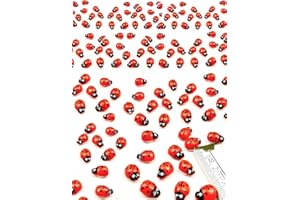 HomeTools.eu® 100 coccinelle colorate portafortuna, in vero legno, 3D, autoadesiva, verniciata, confezione da 100 pezzi