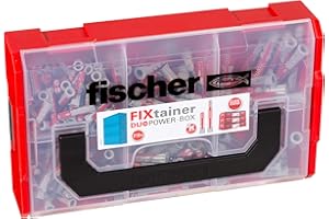 fischer FixTainer DuoPower zestaw kołków rozporowych z 210 kołkami DuoPower (80 szt. 6 x 30, 40 szt. 6 x 50, 60 szt. 8 x 40, 30 szt. 8 x 65), skrzynka na kołki z uchwytem do noszenia i systemem