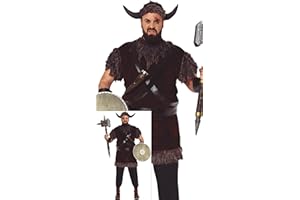 FIESTAS GUIRCA | Disfraz de Vikingo Adulto - Vestido, Cinta de Cabeza, Cinturón, Cuernos y Manguitos - Traje de Guerrero Nórdico para Halloween, Carnaval y Fiestas de Disfraces - Hombre