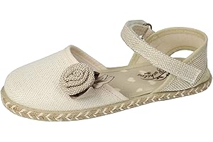 Puchitos 9902-31 Esparteñas para niñas en Color Crudo, con Rosa al Frente, Alpargatas de comunión Hechas en España con Hebilla y Piso de Goma NIÑA Zapato COMUNIÓN
